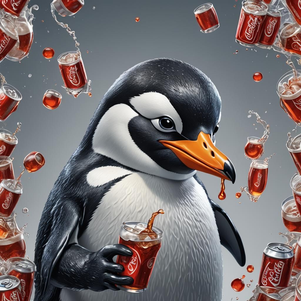 Club Penguin Drinks Coke: Hyperdetailed Portrait