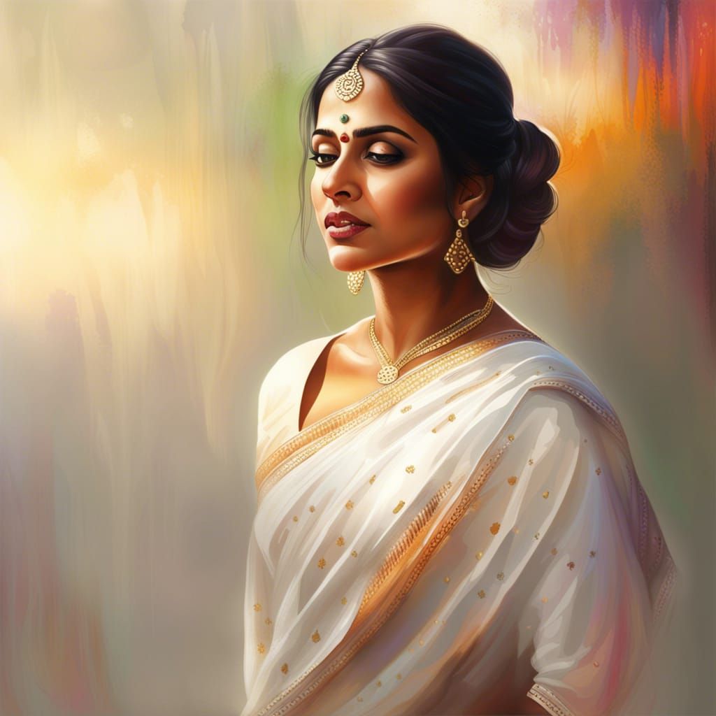 Elegant Indian Woman in White Salwar Kameez