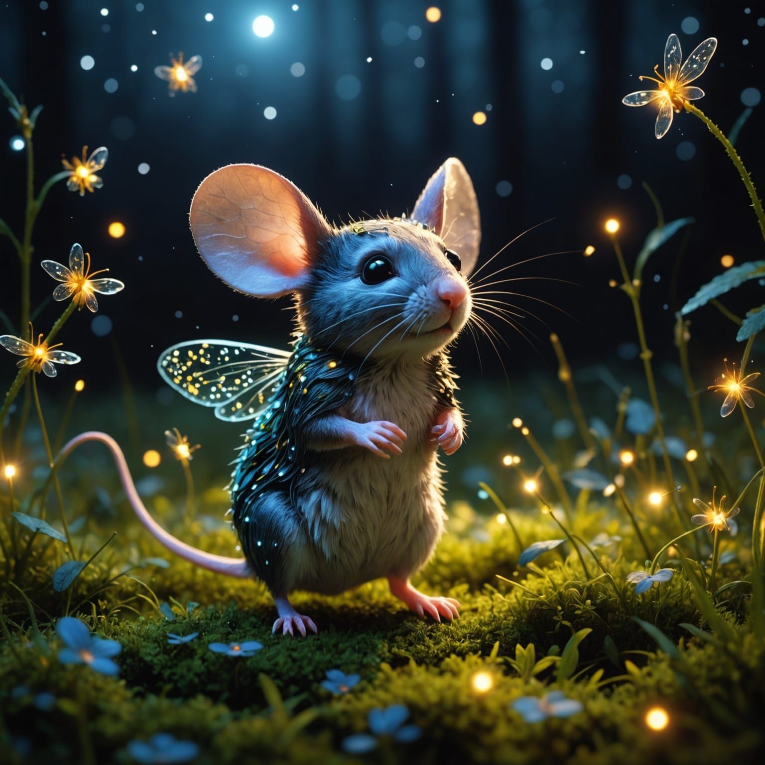 Fairy Mouse with Fireflies Macro Photograph