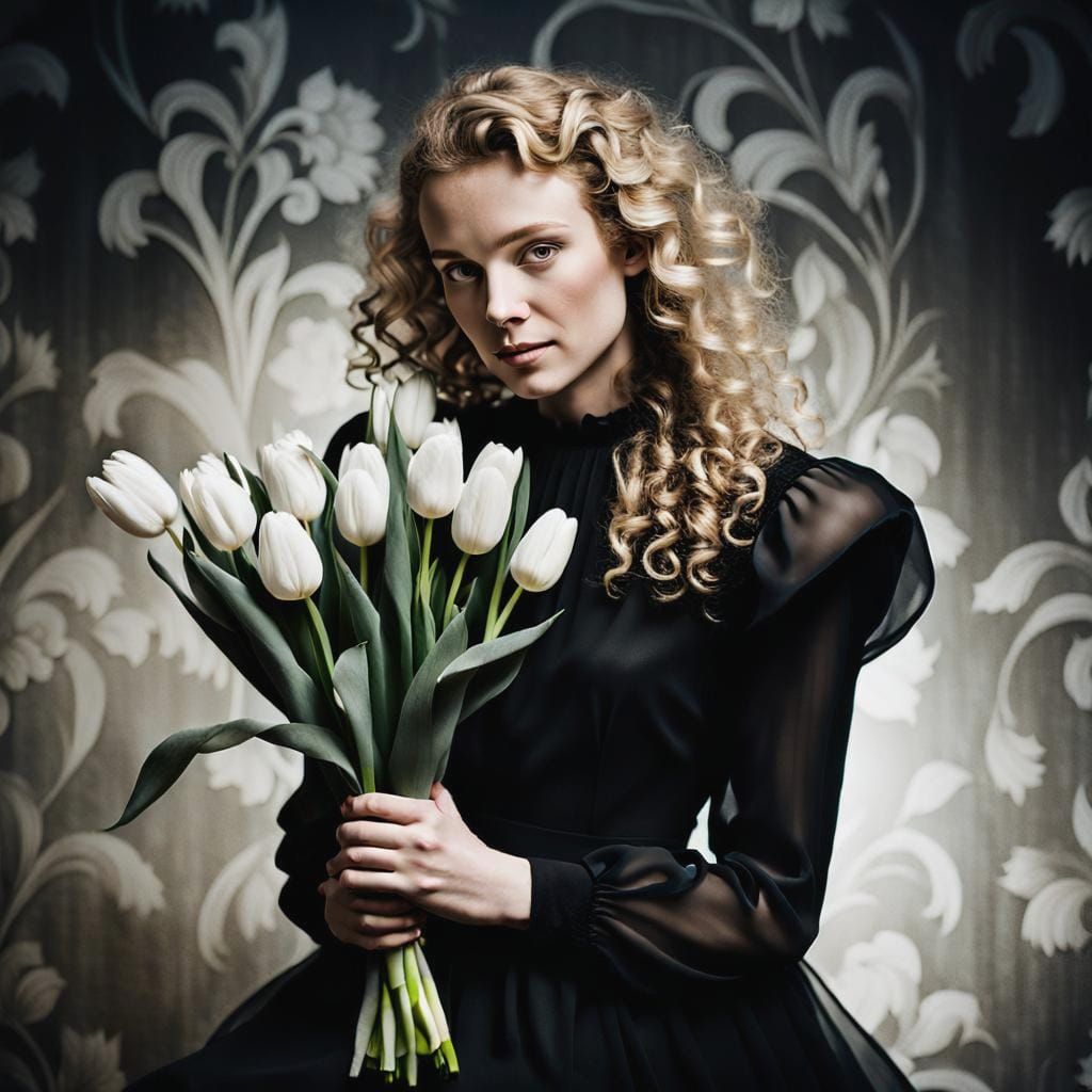 Frisian Woman with Tulips: Fine Art Photography