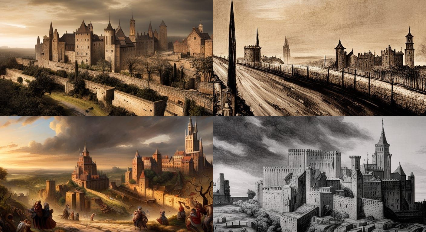 Flemish Landscape with Medieval City, Dark Fantasy Art