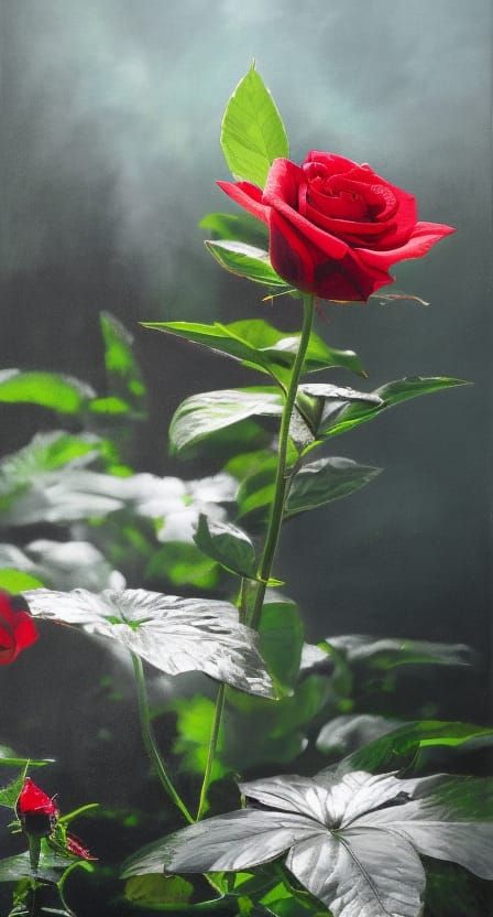 Crying Rose in Hyperealistic Oil Painting