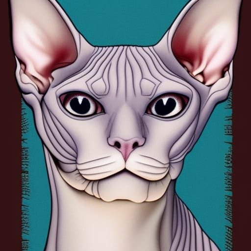 Sphynx Cat Illustration in Moebius Style