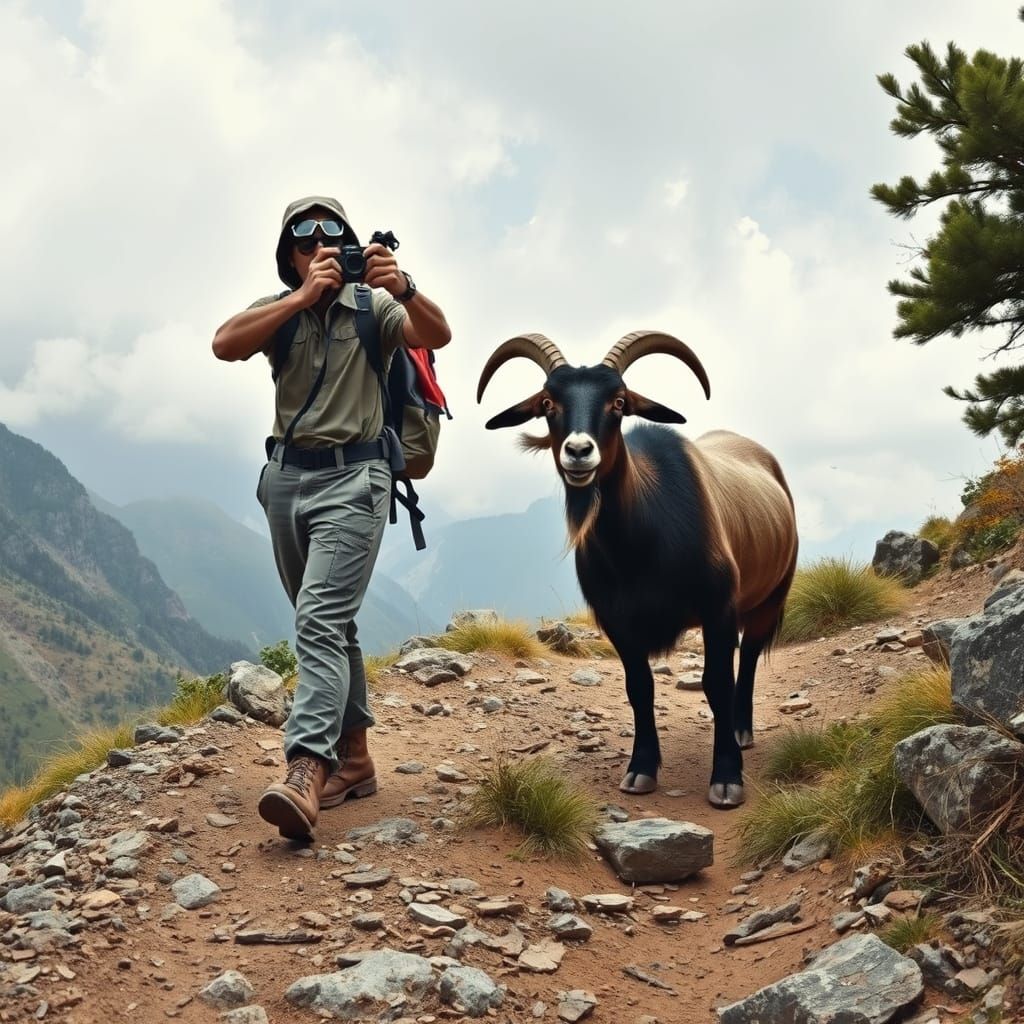 Hiker Captures Humorous Selfie of Goat Chase on Wilderness T...