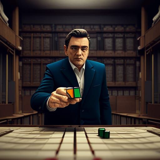 Johnny Cash Solves Rubik's Cube: Detailed Matte Painting