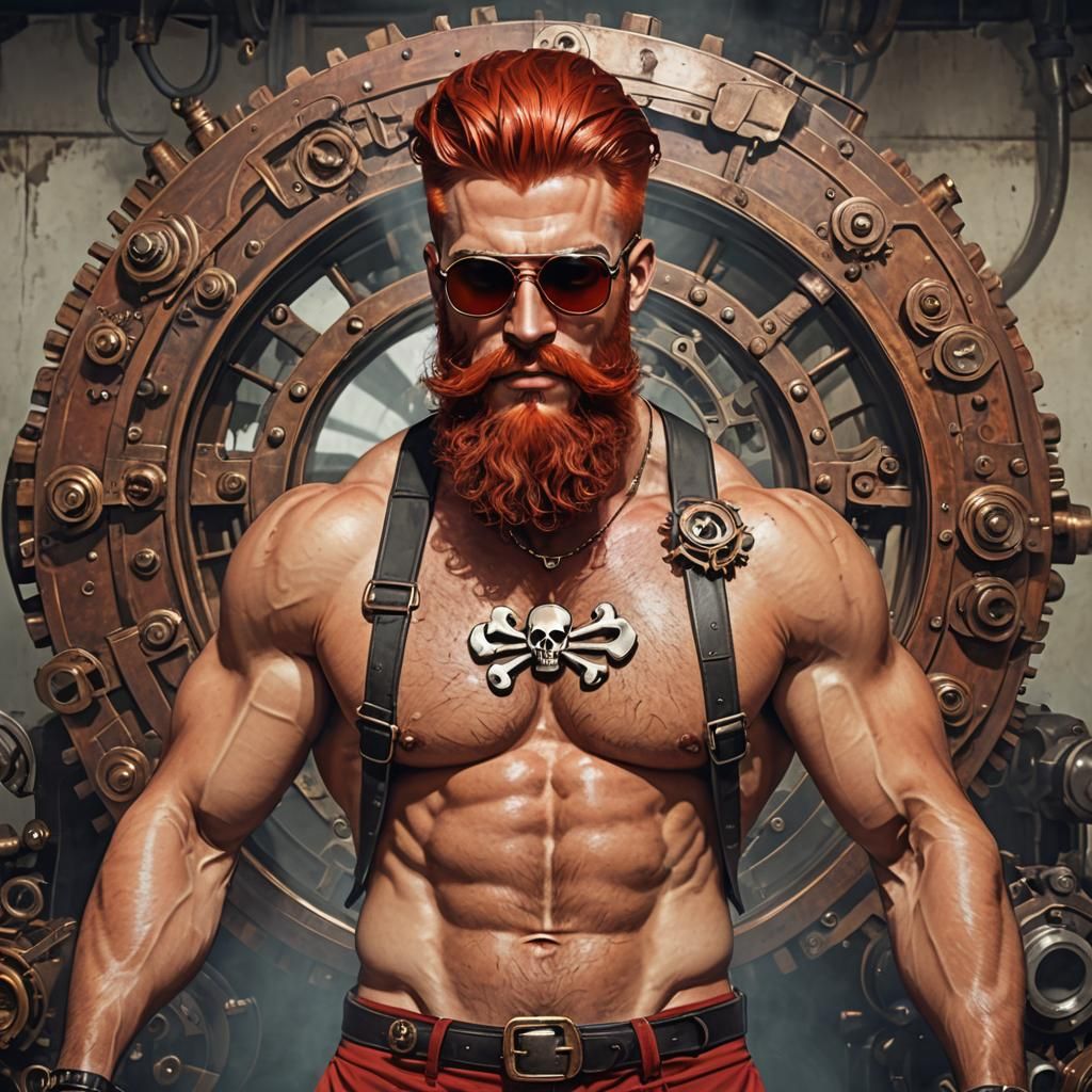 Steampunk Pirate with Red Hair and Skull Bones