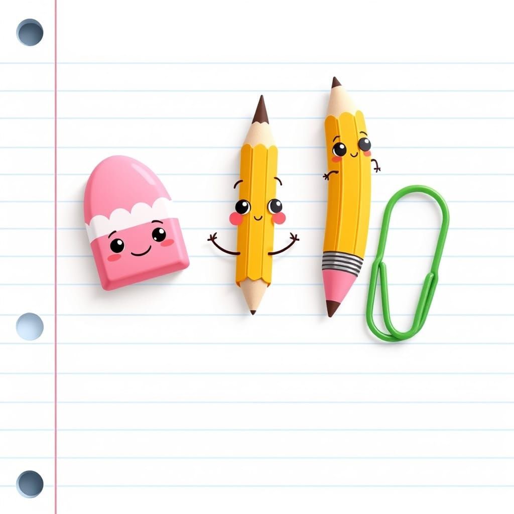 Cute Stationery Friends in Children's Book Style