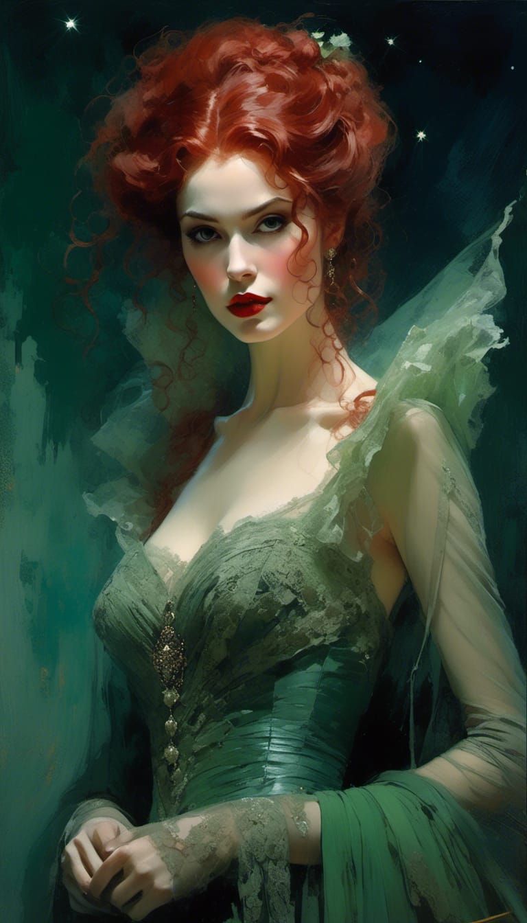 Bride of Dracula: Elena in Elegant Green Gown