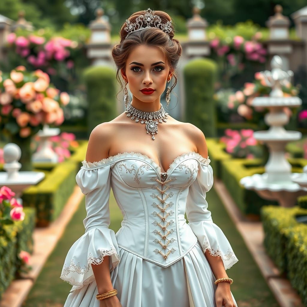 Victorian Queen in Royal Garden: Glamorous Portrait