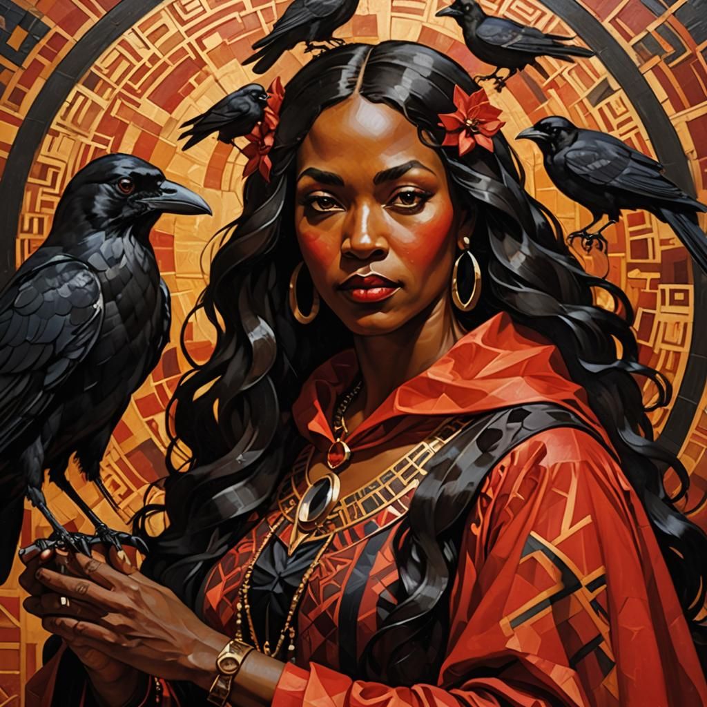 Harlem Renaissance Witch Portrait with Raven