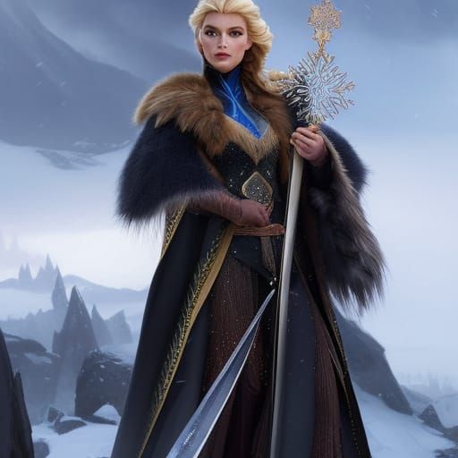 Majestic Ice Warrior Queen Portrait in Art Nouveau Style