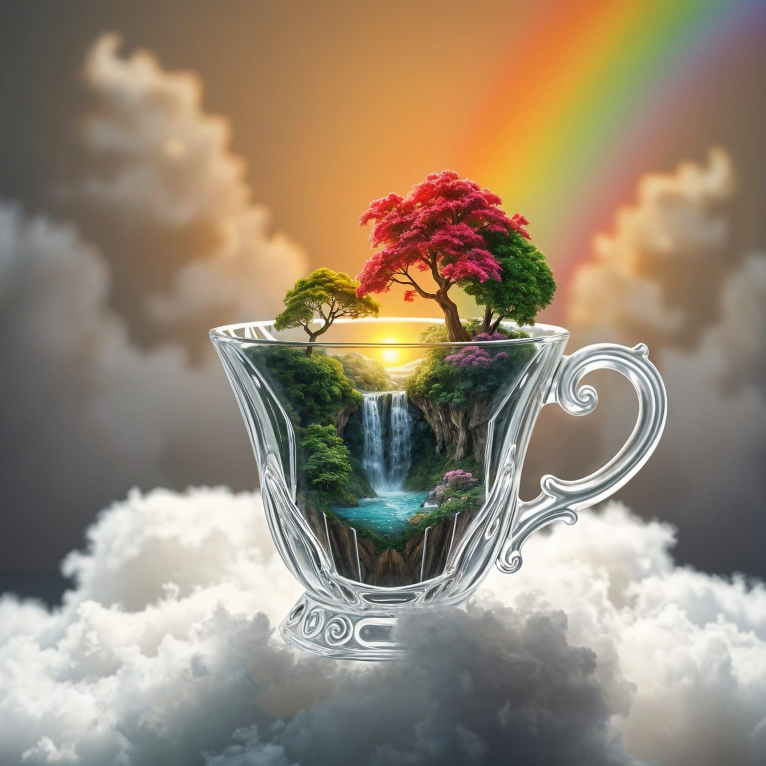 Miniature Landscape Inside Ornate Teacup