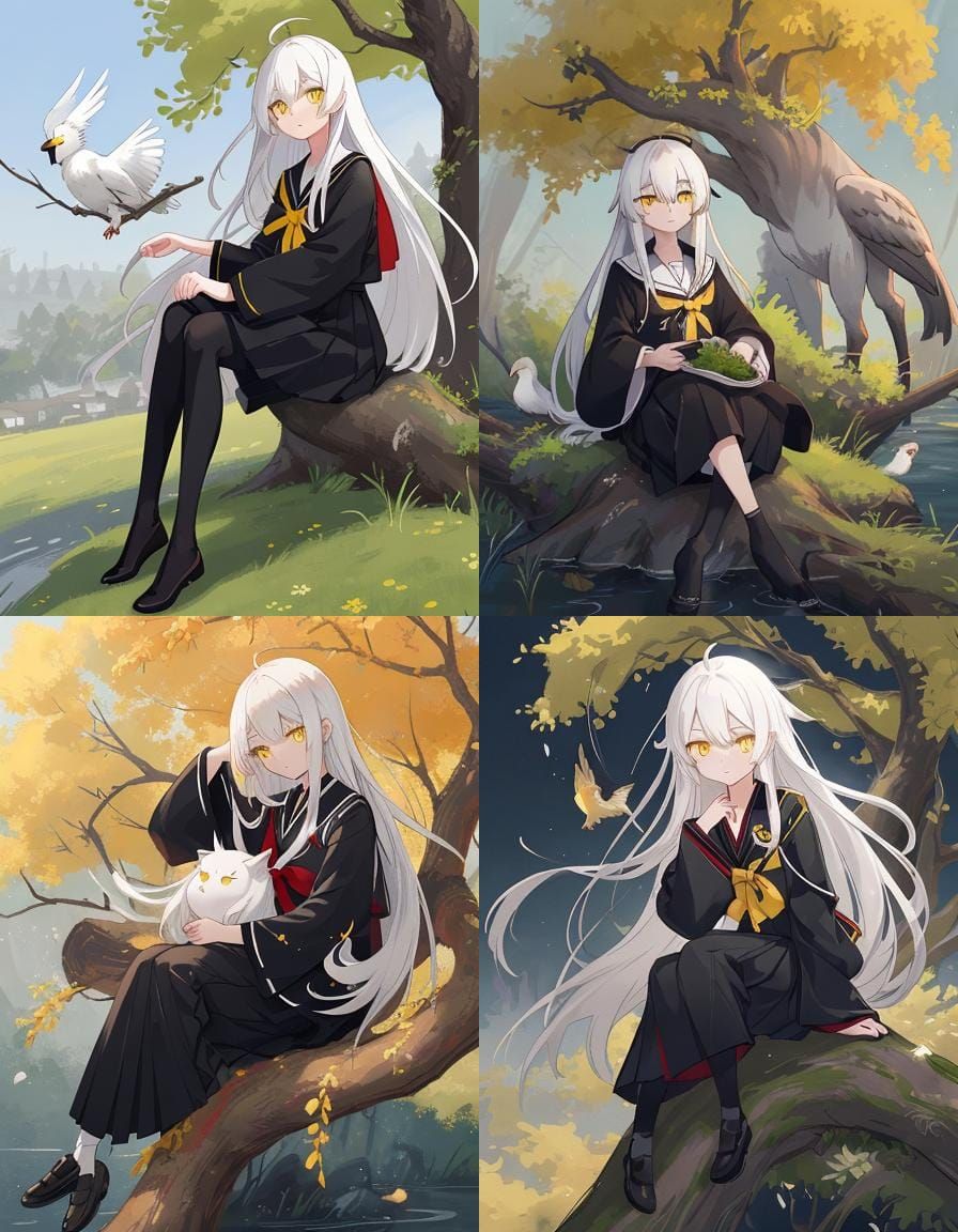 Boy with White Hair and Crane, Detailed Matte Painting