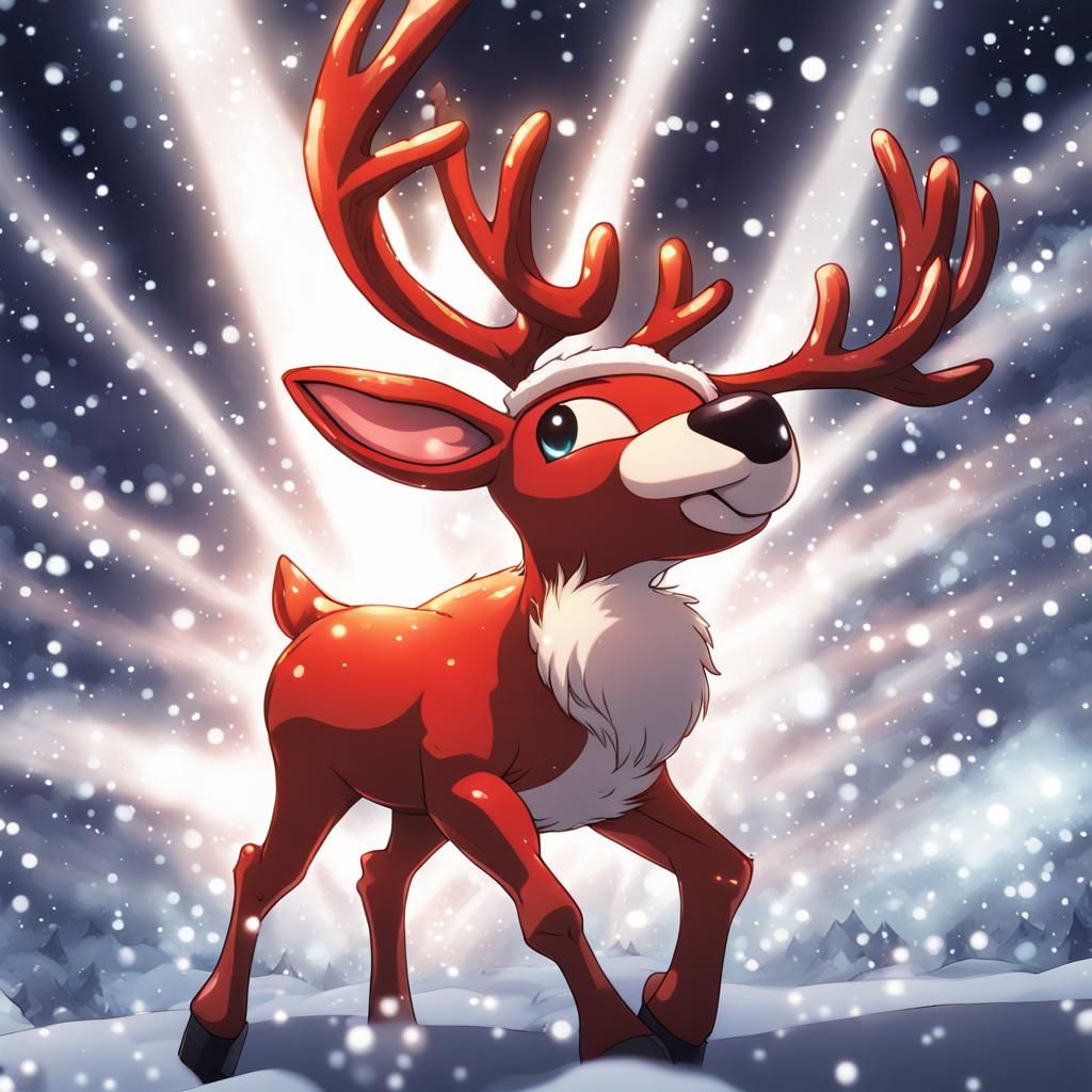 Anime Rudolph Reindeer Fires Red Energy Beam