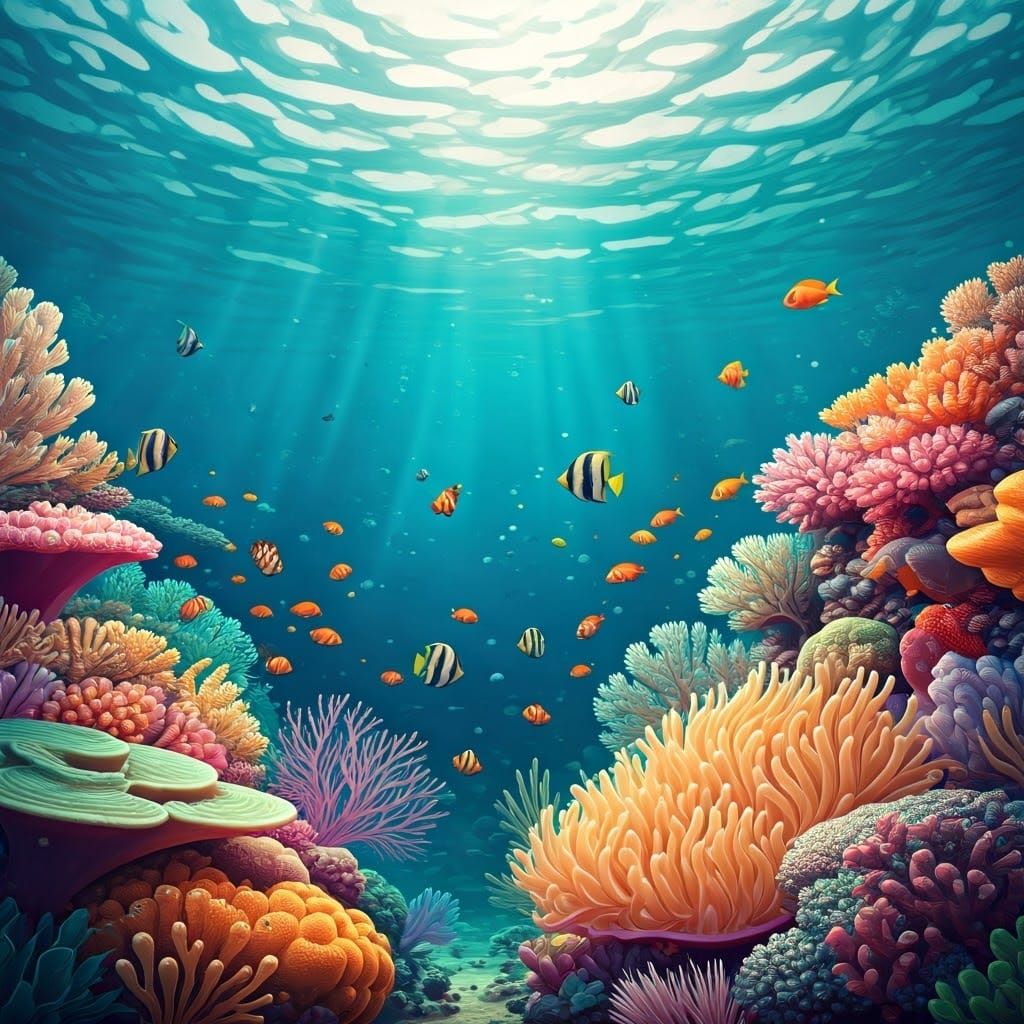 Vibrant Coral Reef Ecosystem in Dreamlike Style