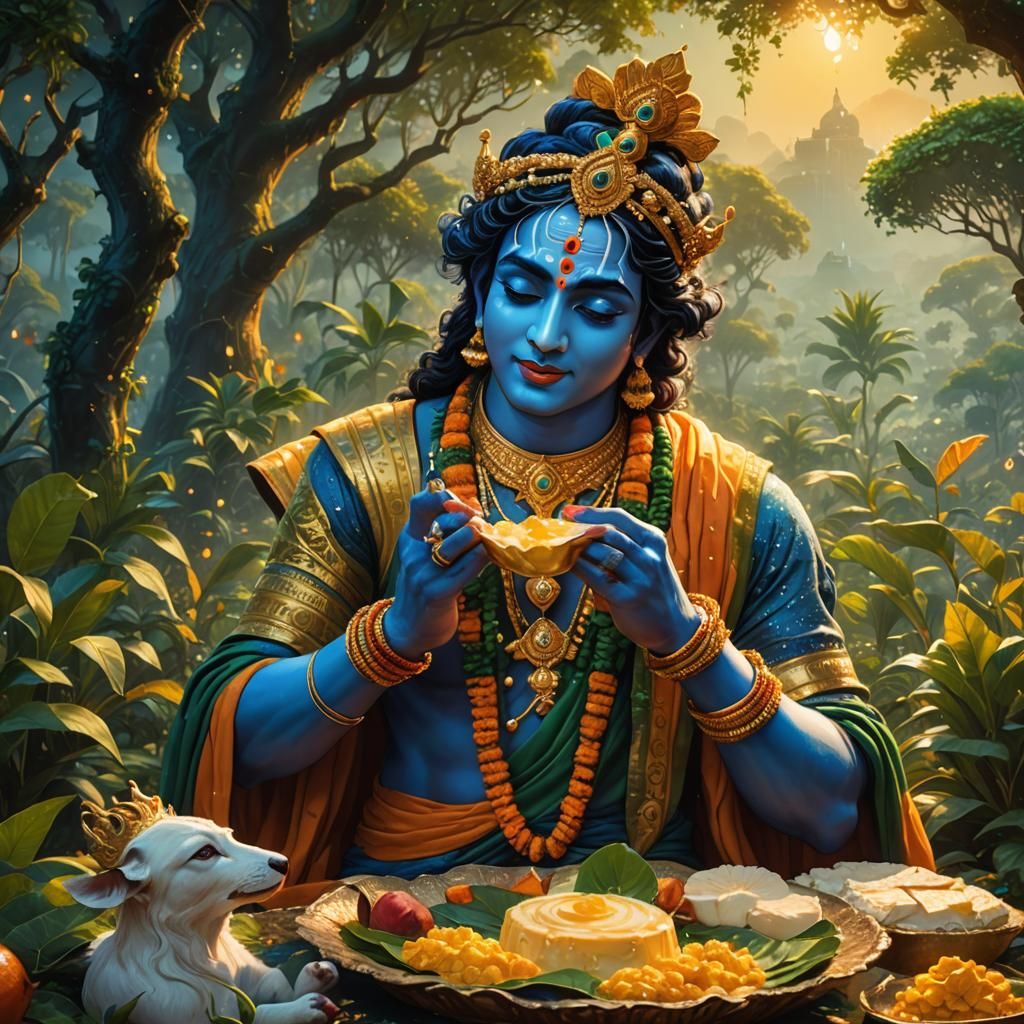 Lord Krishna in Vibrant Indian Landscape