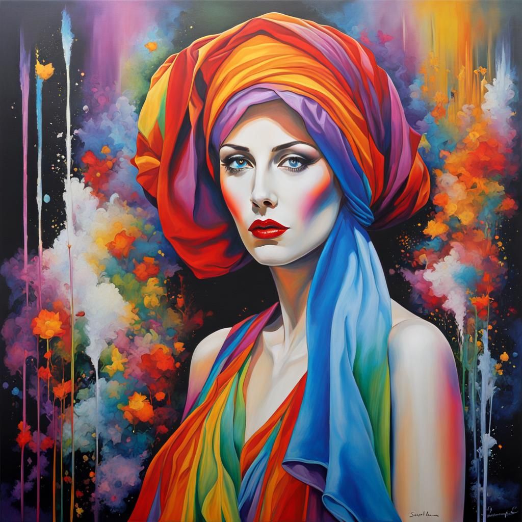 Glamorous Lady in Rainbow Graffiti Art