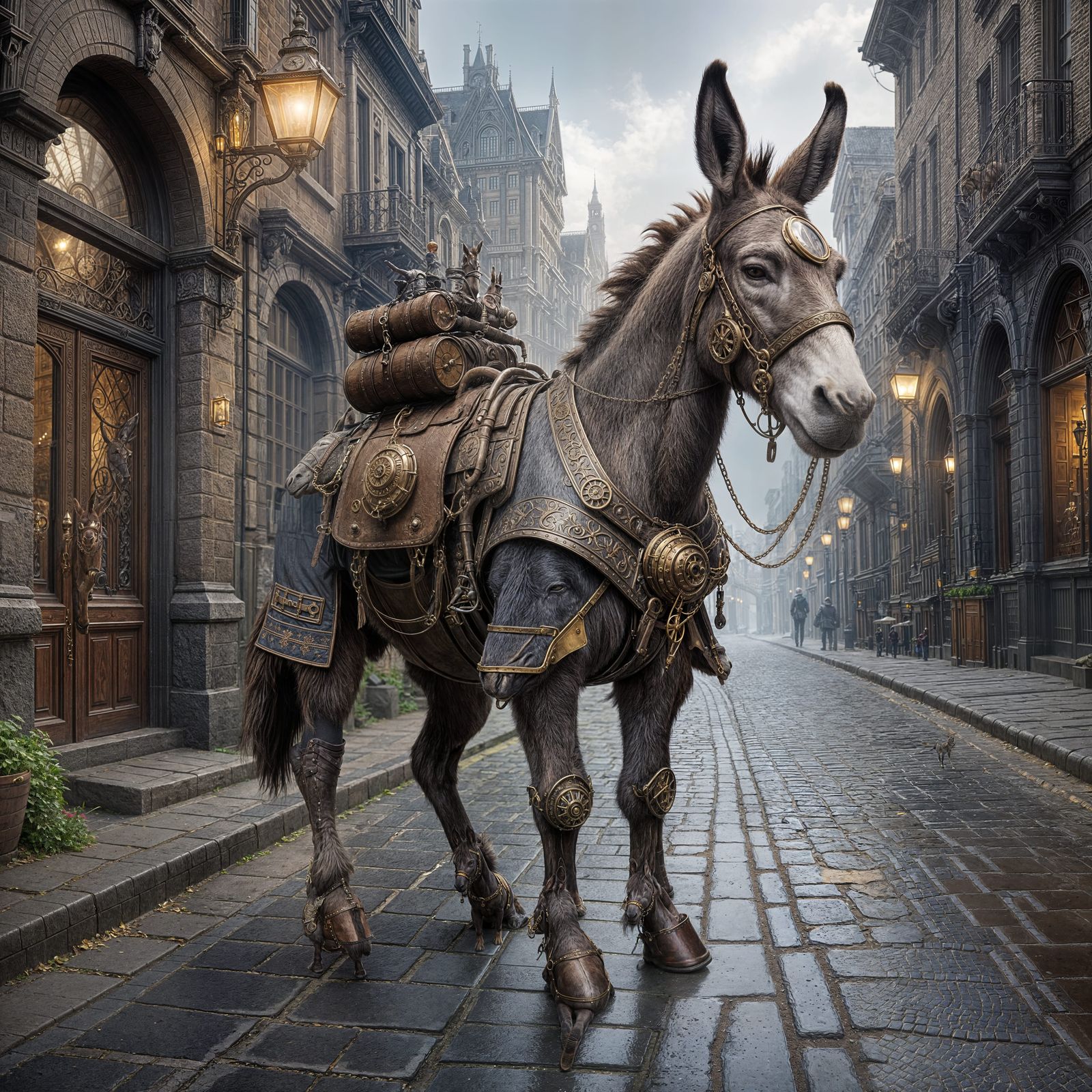 Dignified Steampunk Donkey Strolls Victorian Street