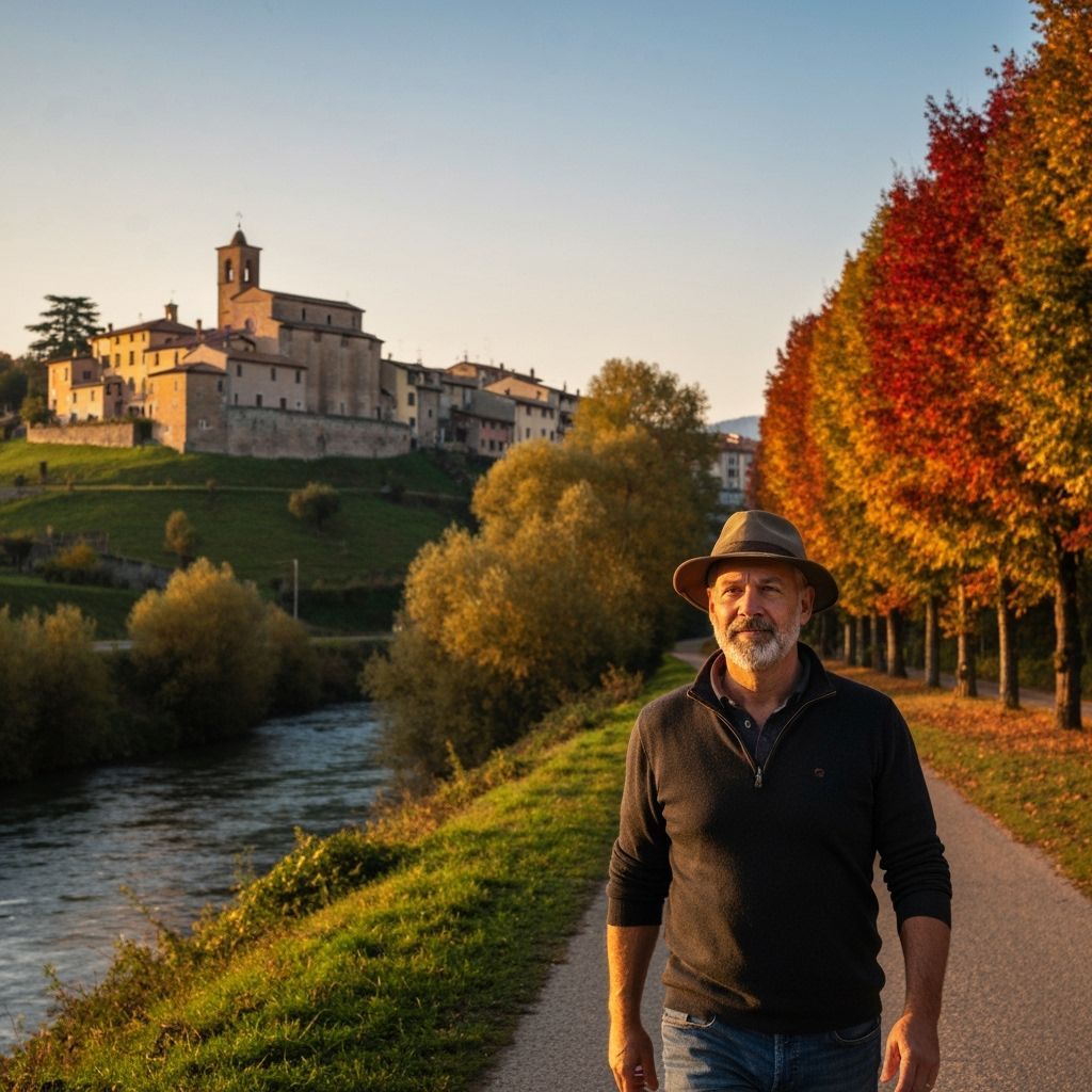 Serene Italian Man in Autumn Landscape