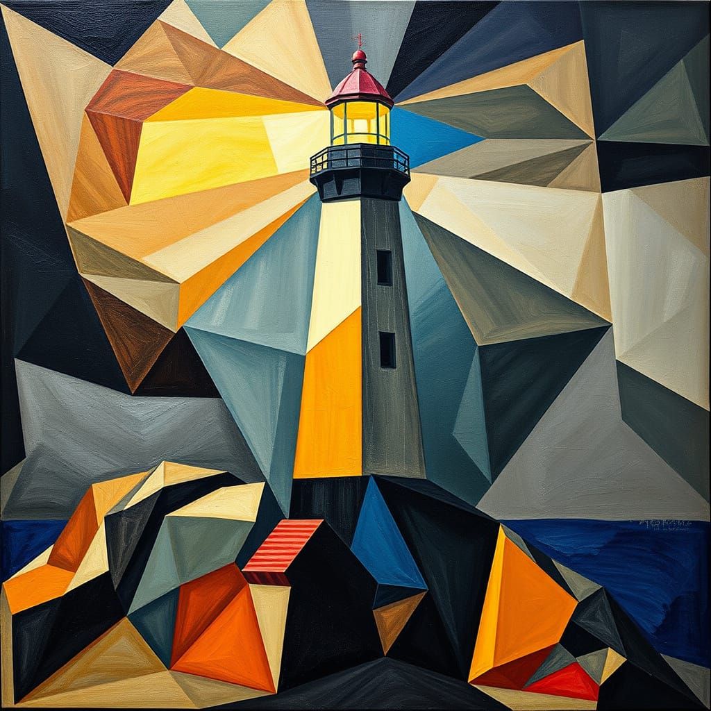 Cubism Lighthouse in Geometric Fauvism Style