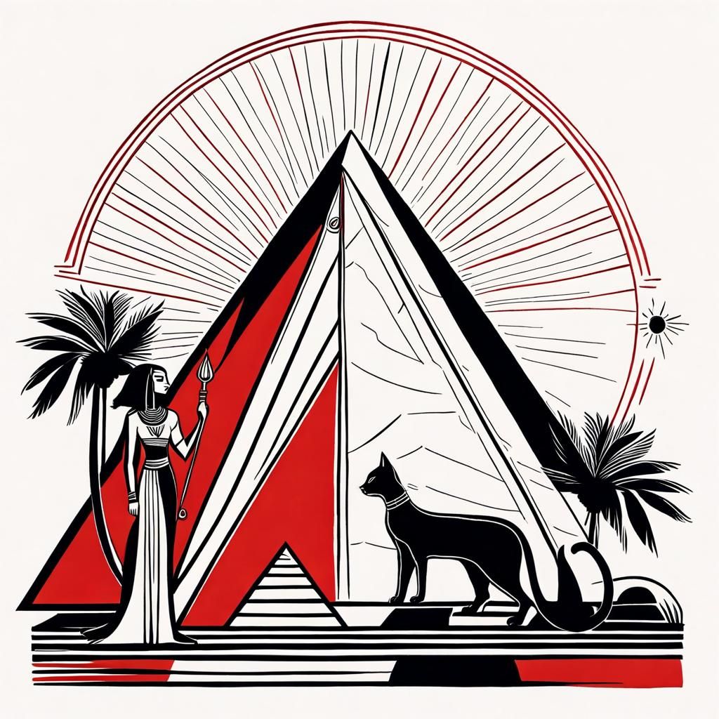 Egyptian Goddess and Pyramid in Klee Style Line Art