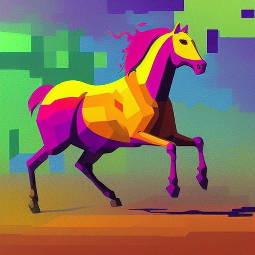 Horses Running in Dieselpunk Cubist Style