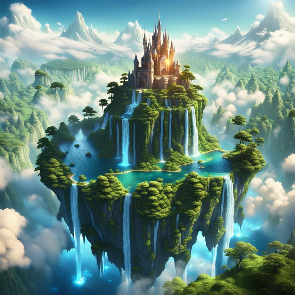 Majestic Floating Island Concept Art in 3D