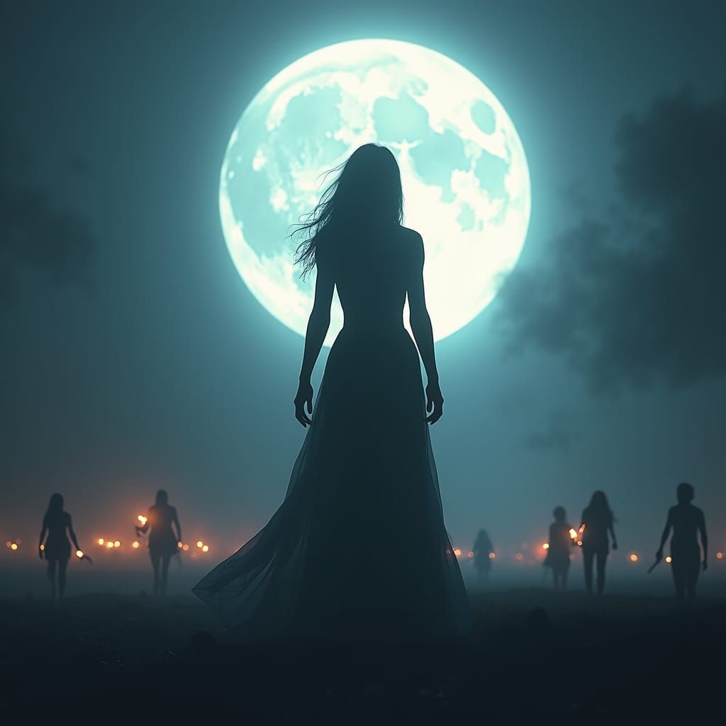Eerie Moonlit Silhouette in Dark Fantasy Style
