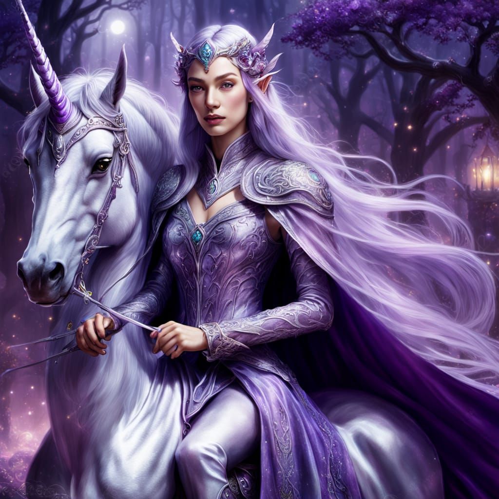 Elven Princess on Unicorn: High Fantasy Illustration