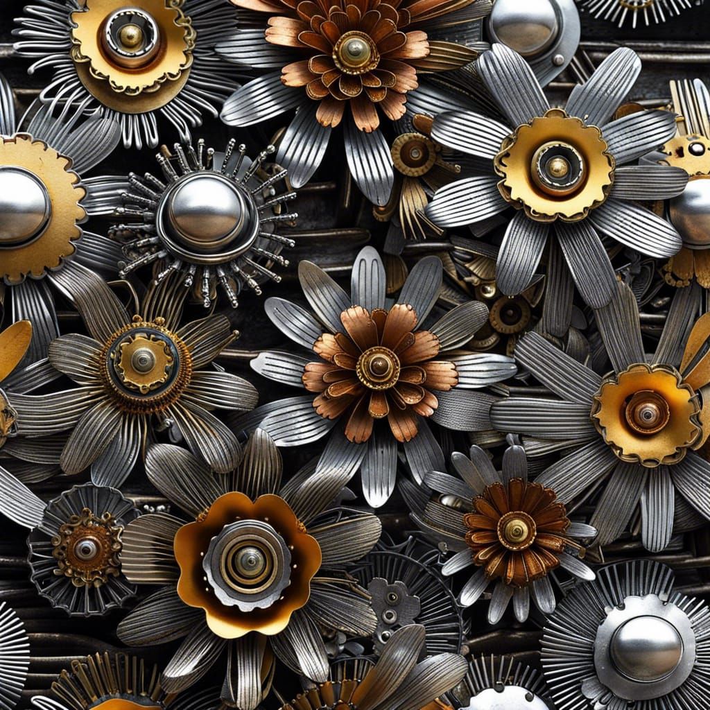 Steampunk Flower Shop with Metal Sculptures