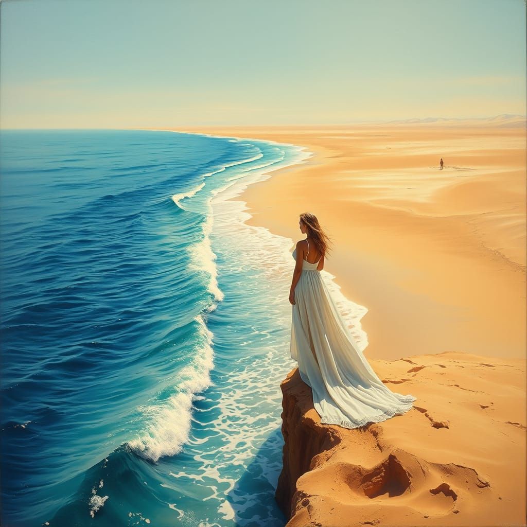 Serene Woman at Ocean's Edge in Golden Light