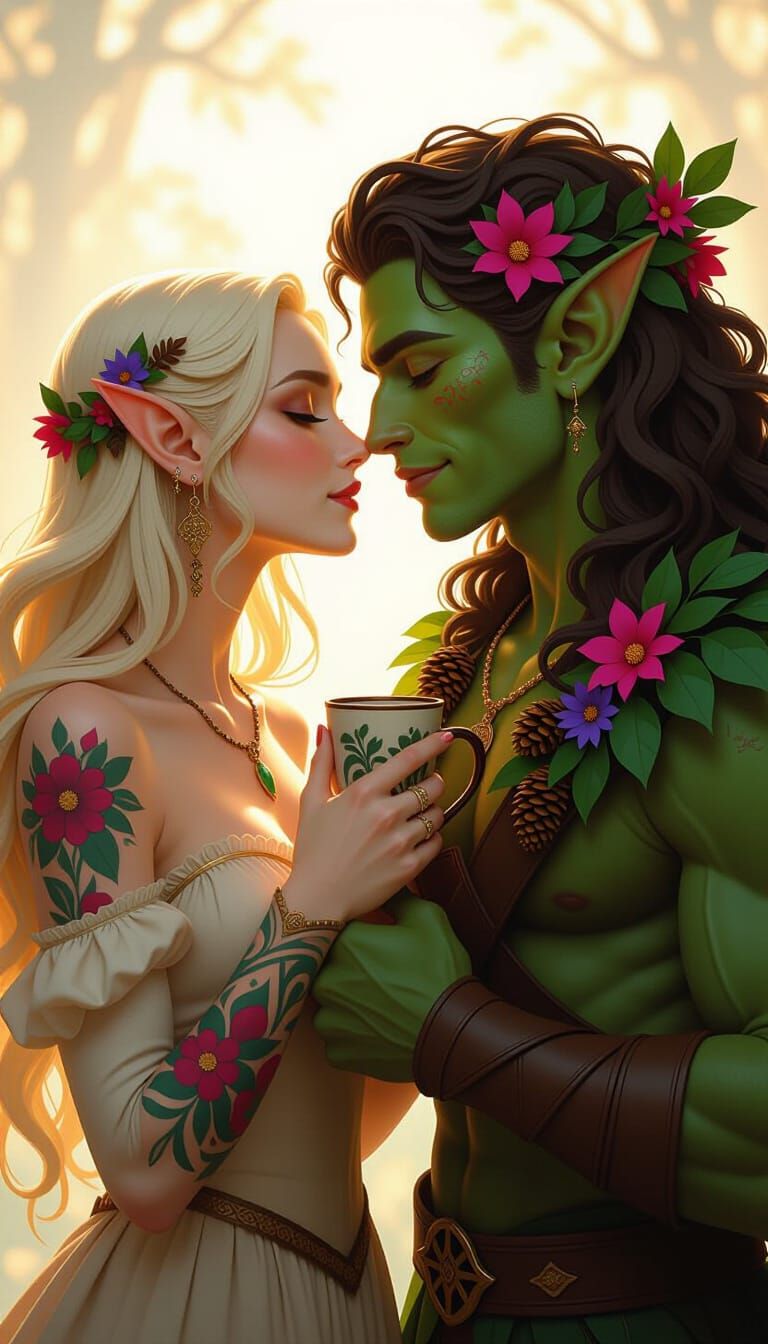 Fantasy Elf Kiss in Lush Organic Environment
