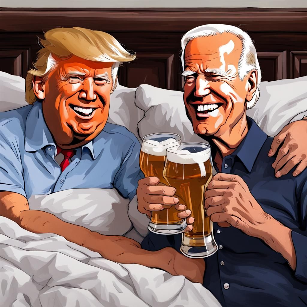 Trump and Biden Share a Bed and Beer