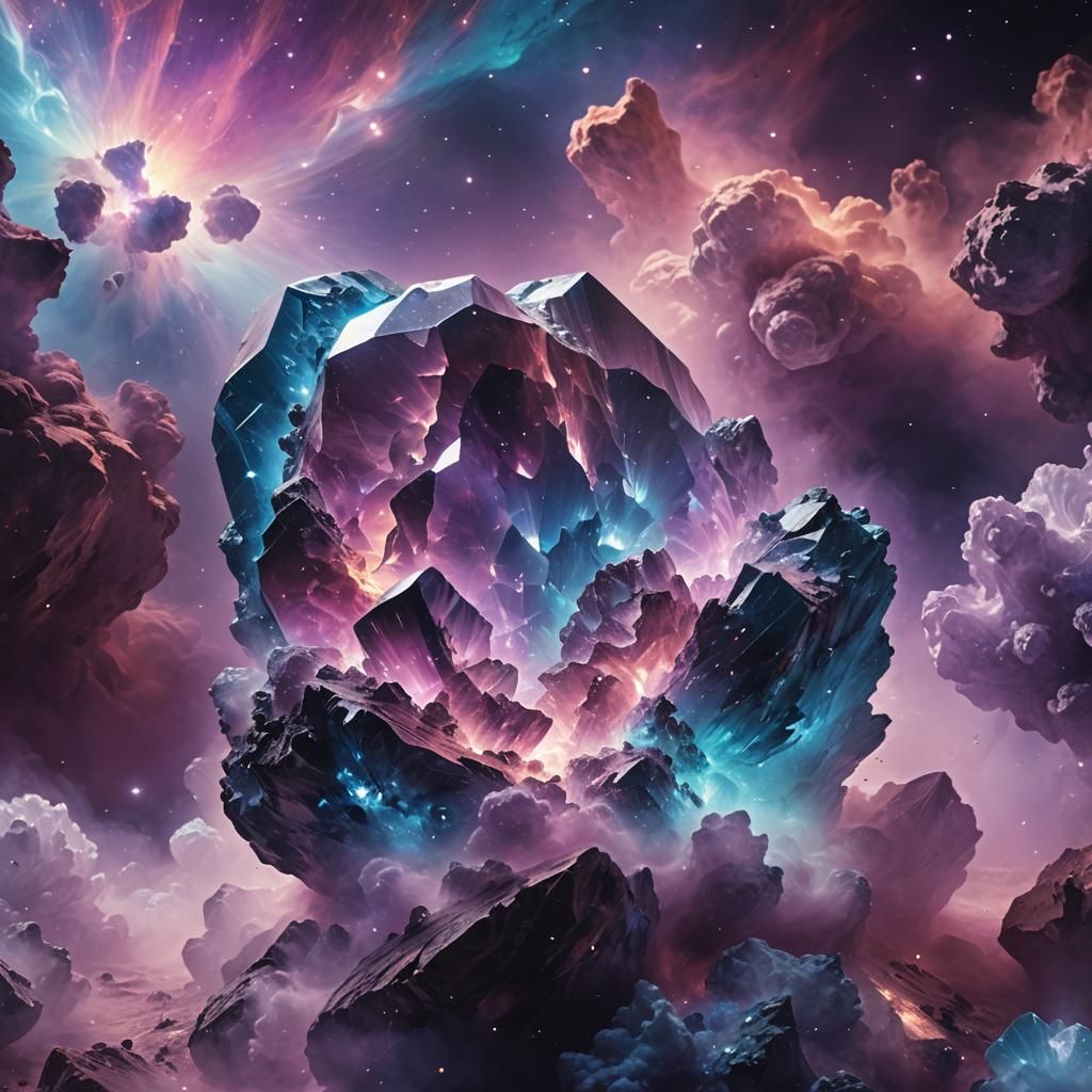 Cosmic Dreamscapes: Glowing Stone in Nebula