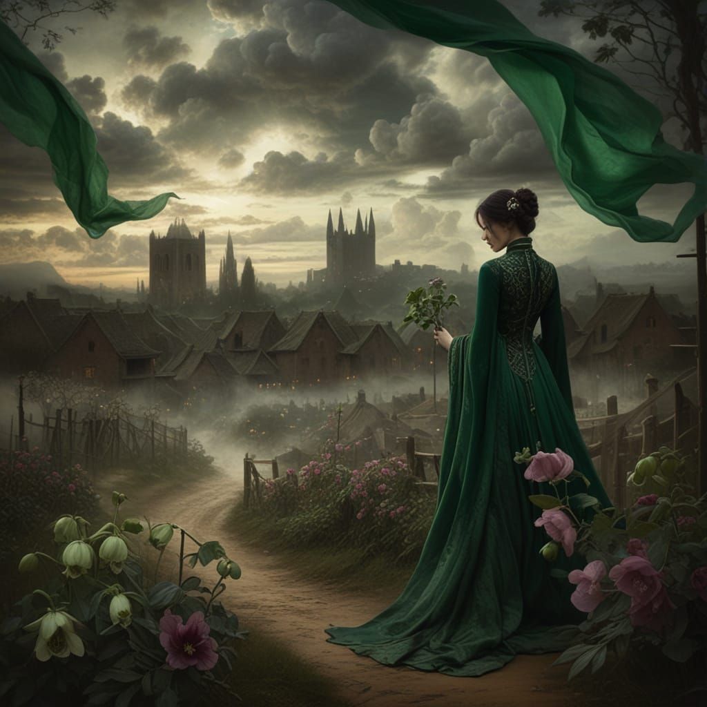 Ethereal Xianxia Maiden Walks Through Pre-Raphaelite Townsca...