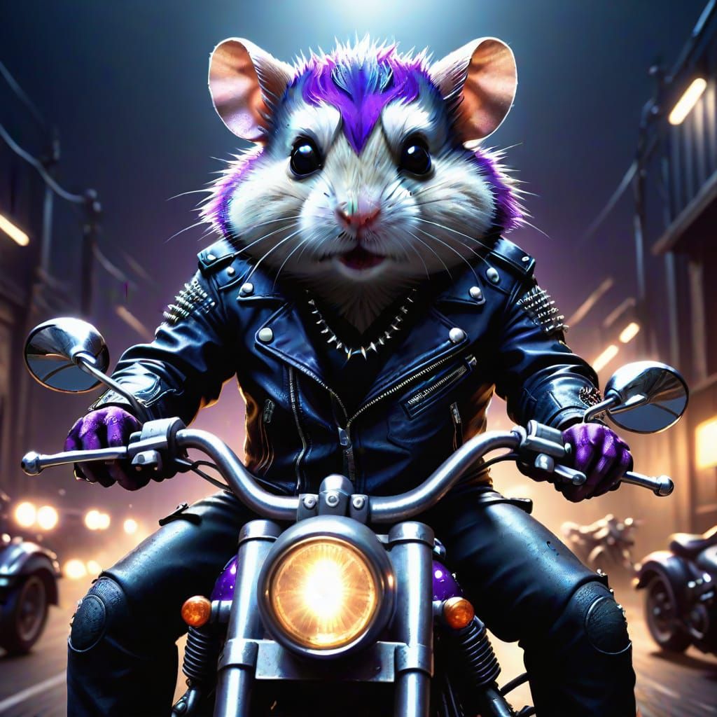 Hamster Motorcycle Rider in Dark Fantasy Style
