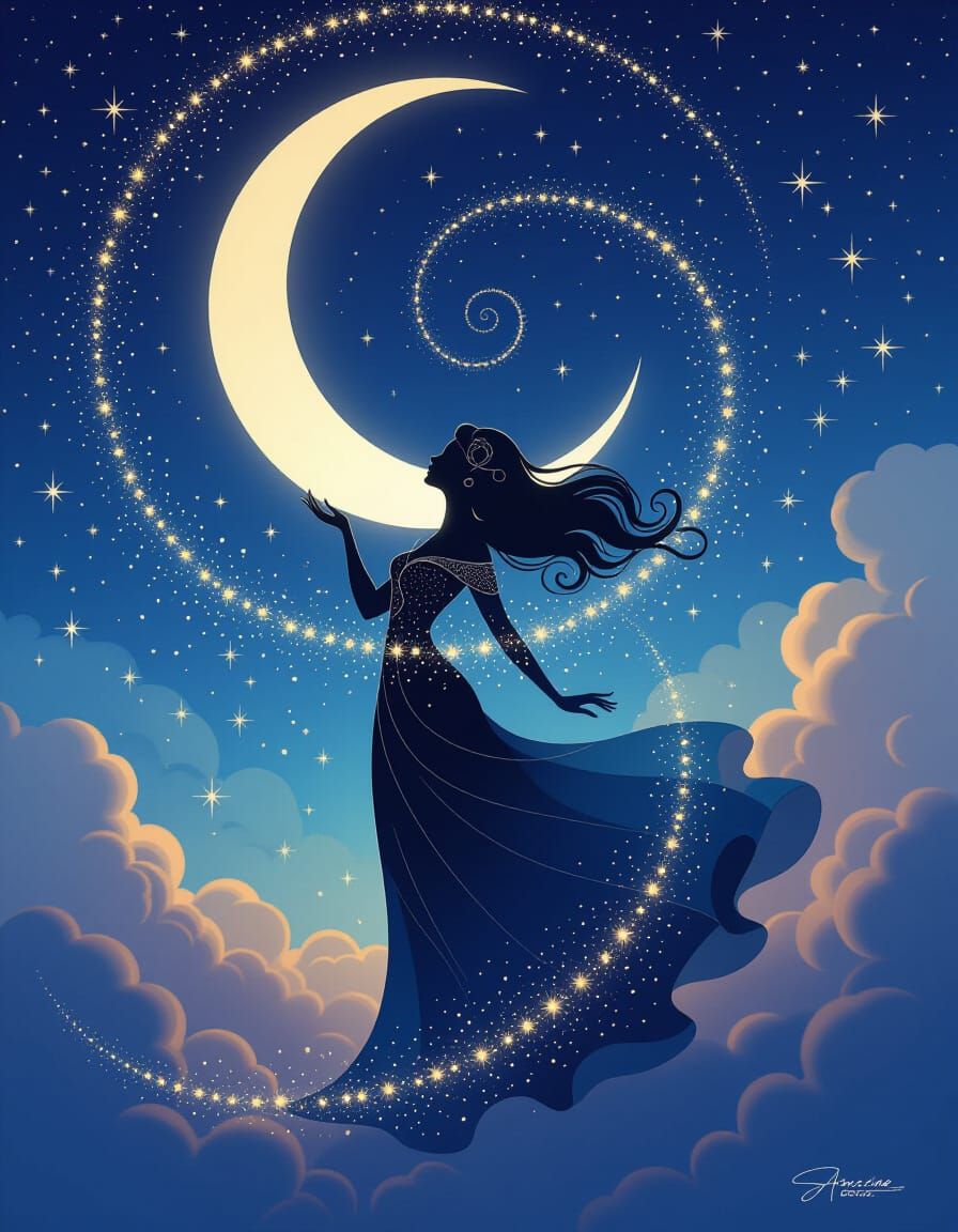 Whimsical Wind Beckons Viewer into Starry Night