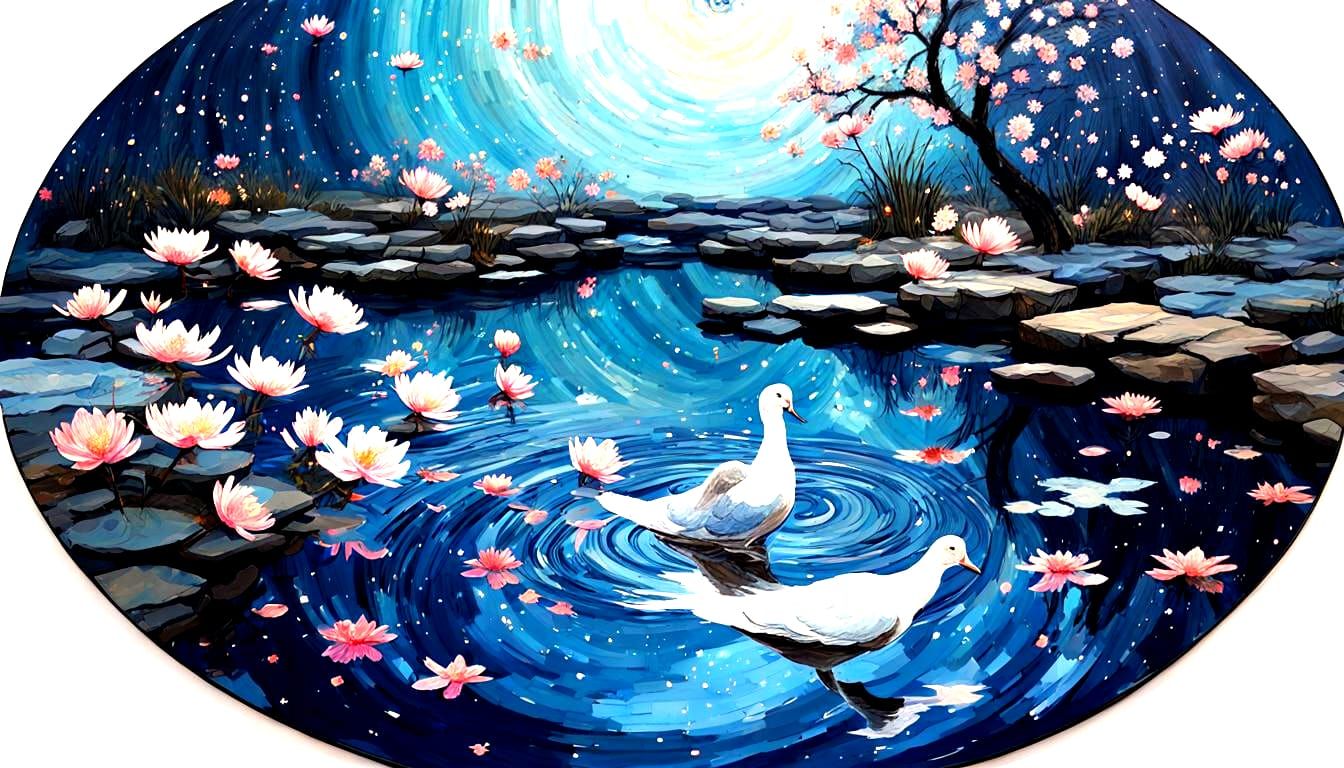 Elegant Chinese Garden in Post-Impressionist Style