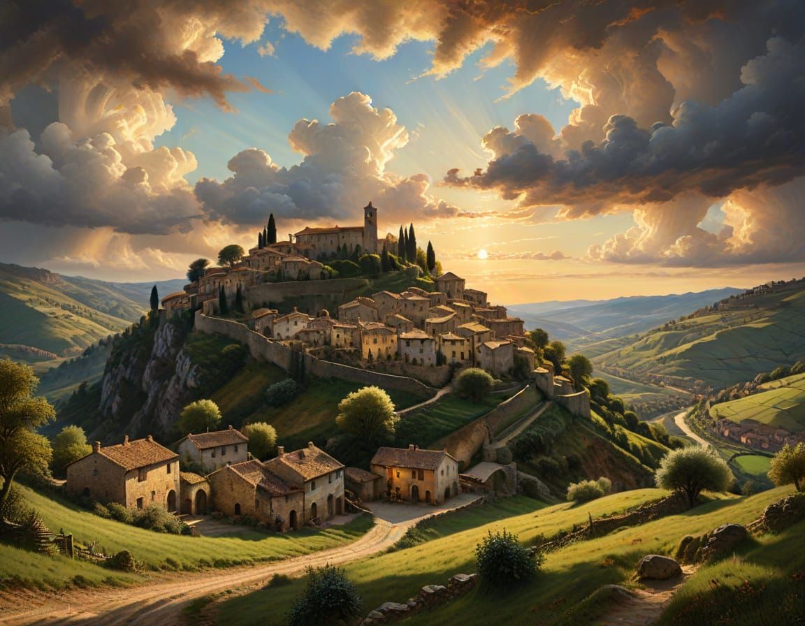 Italian Hillside Village in Romantic Style