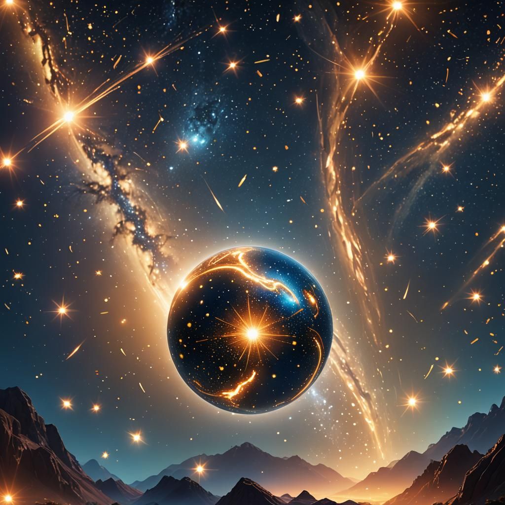 Protective Orb in Starry Sky: Ethereal Fantasy Art