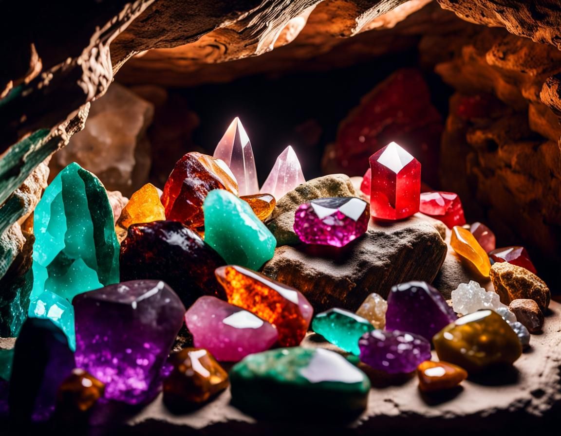 Glimmering Crystal Cave with Colorful Tumbled Stones