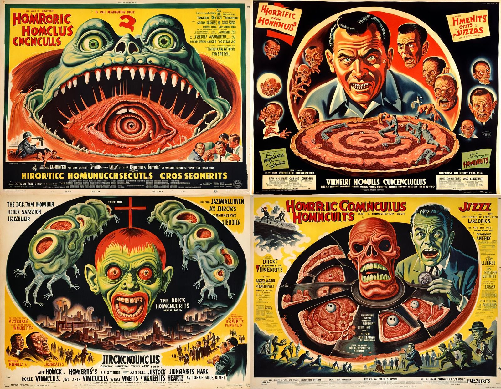 Horrific Homunculus Cross Section in 1950s Movie Poster Styl...