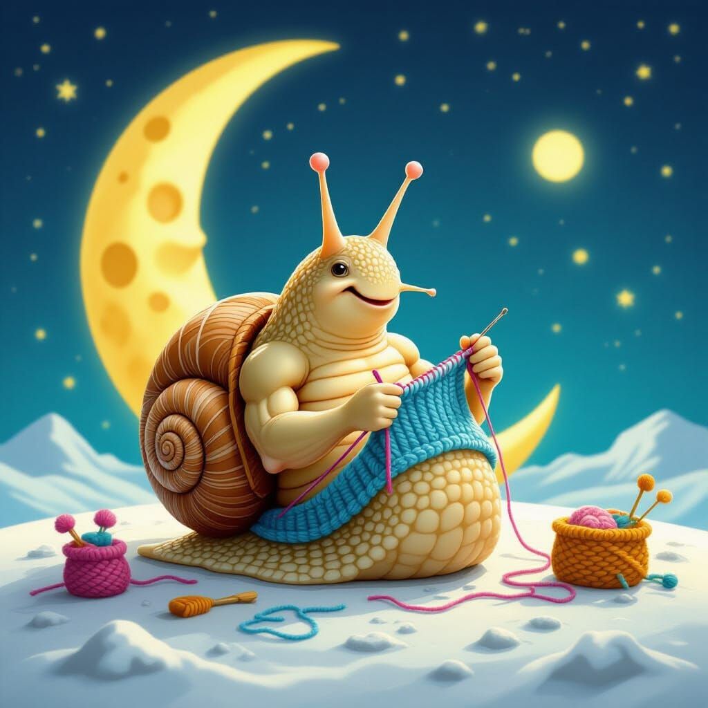 Muscled Snail Knitting on the Moon