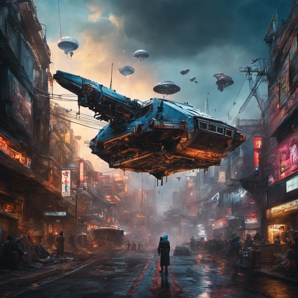 Cyberpunk Dragonfly Car in Motion