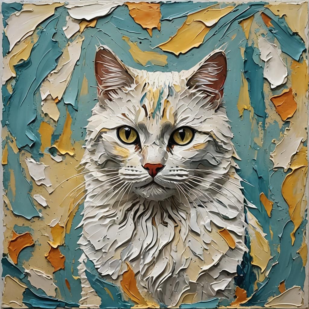 Impasto Cat with Thick Brushstrokes