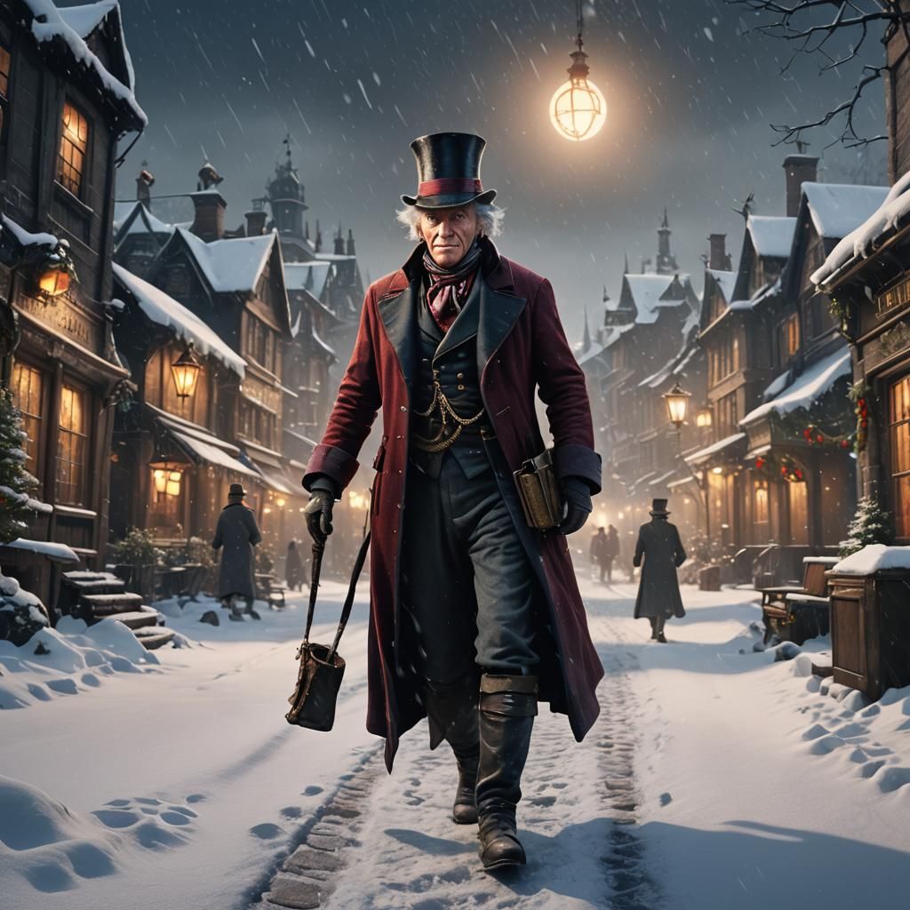Scrooge in Snow: A Christmas Carol Scene