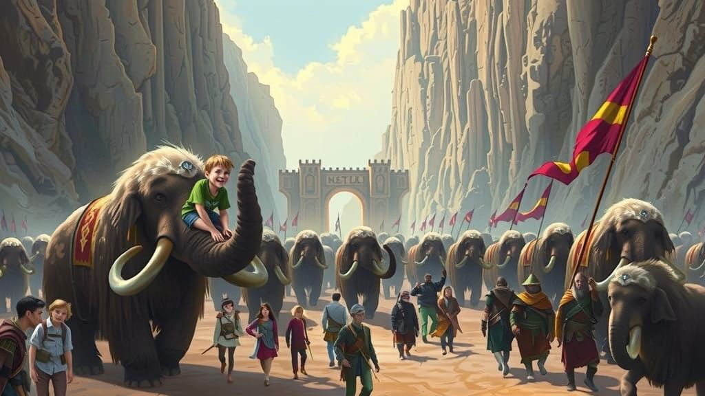 War Wagon Caravan Amidst Majestic Mammoths