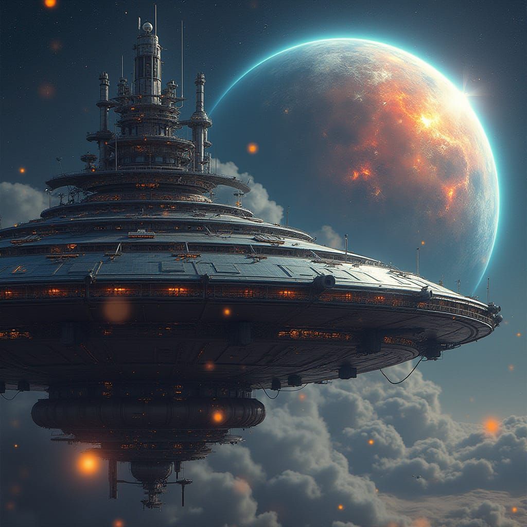 Colossal Metal Framework in Space, Sci-Fi Style