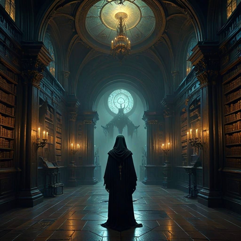 Mysterious Library in Dark Academia Style