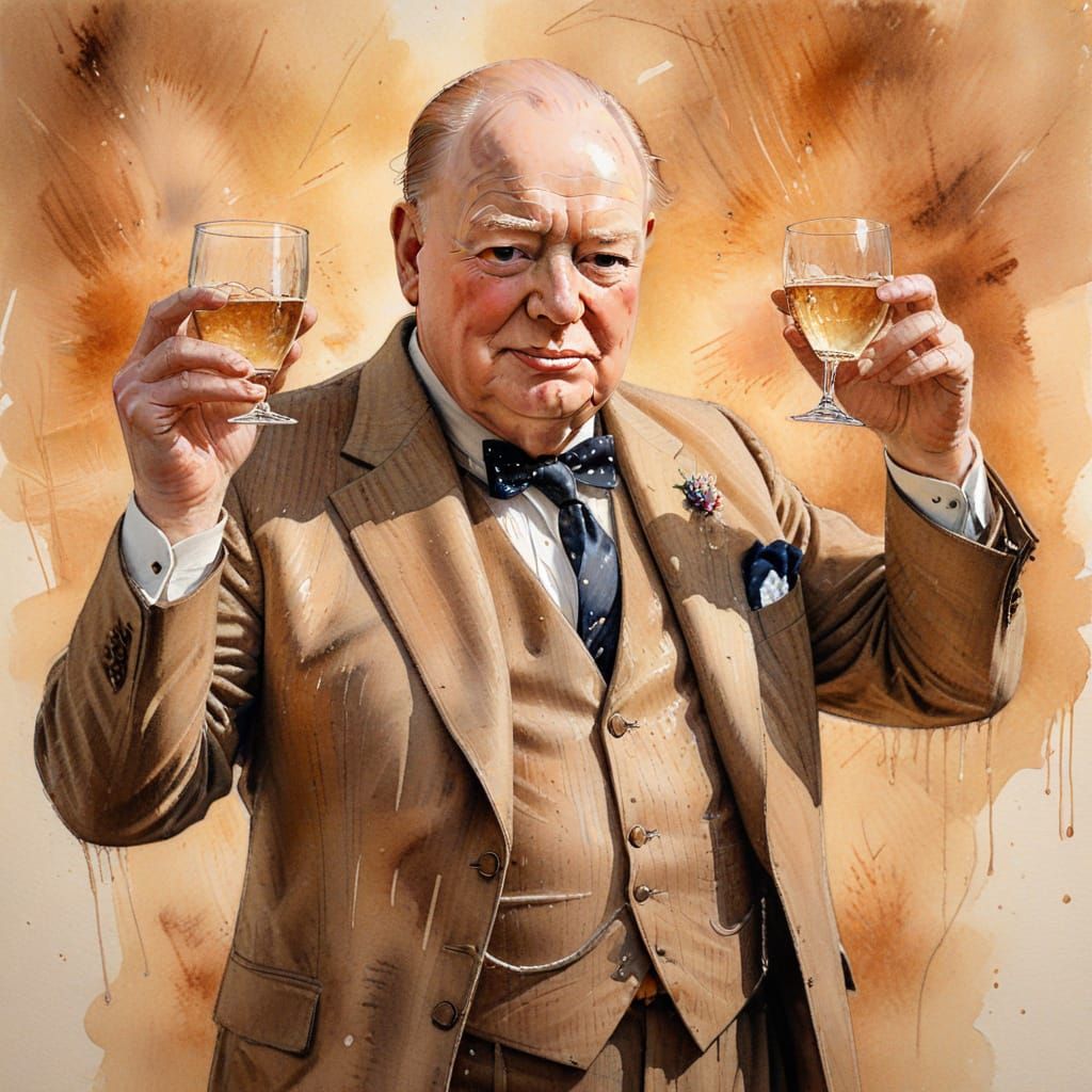 Winston Churchill Portrait in Watercolour and Pencil
